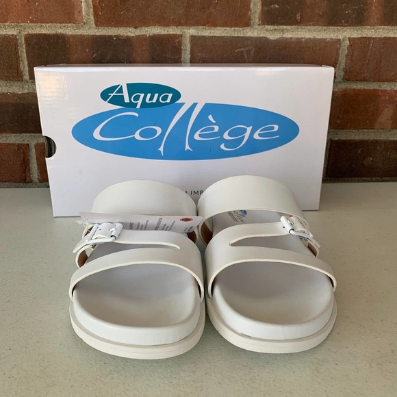 Aqua College Sloan White Leather Open Toe Strap Slide Sandal Women's US size 7M - Picture 3 of 11